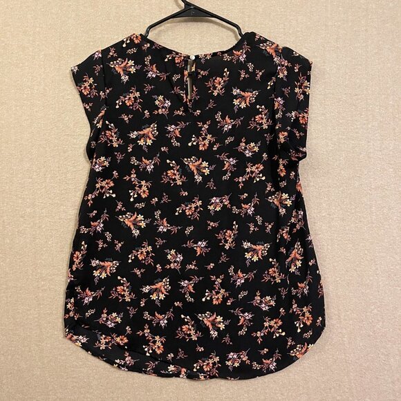 Alice Blue Blouse Women's Medium Black Leaf Print Short Sleeves - Picture 8 of 11